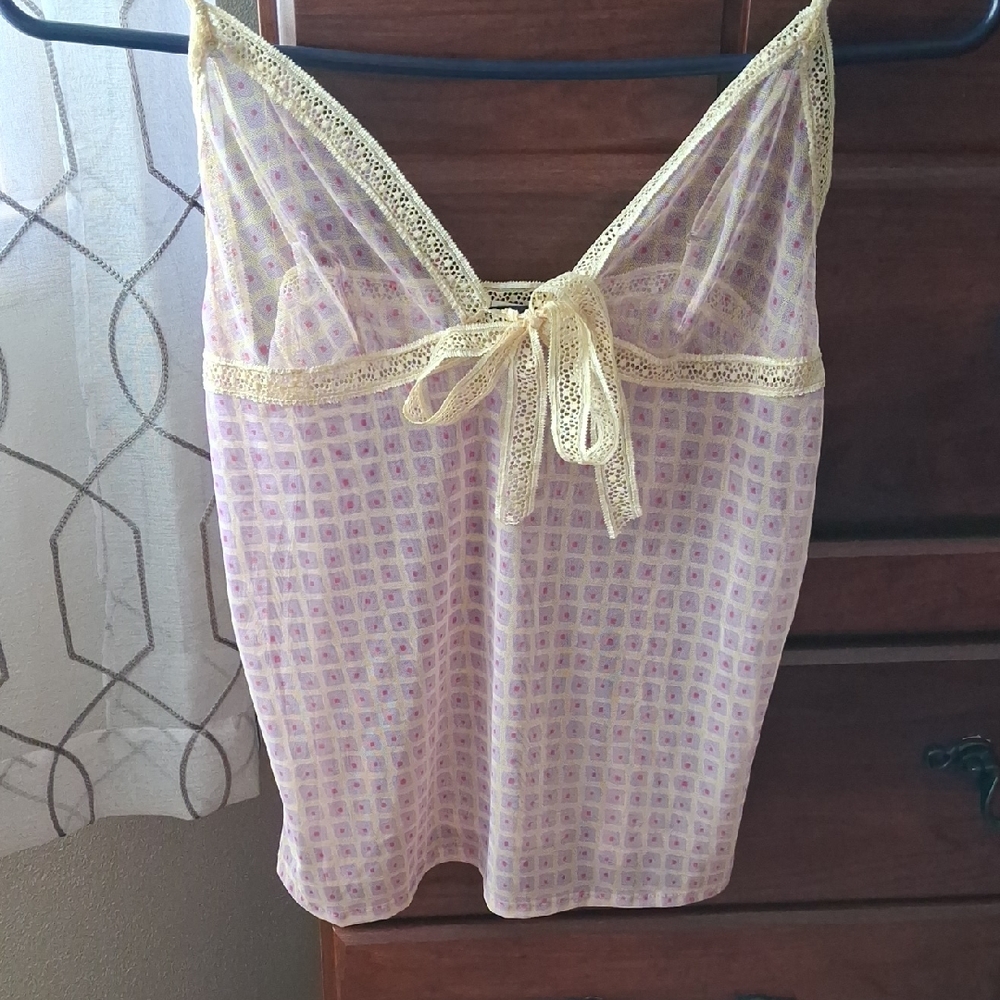 Elegant Lace-Trimmed Chemise in Yellow and Purple